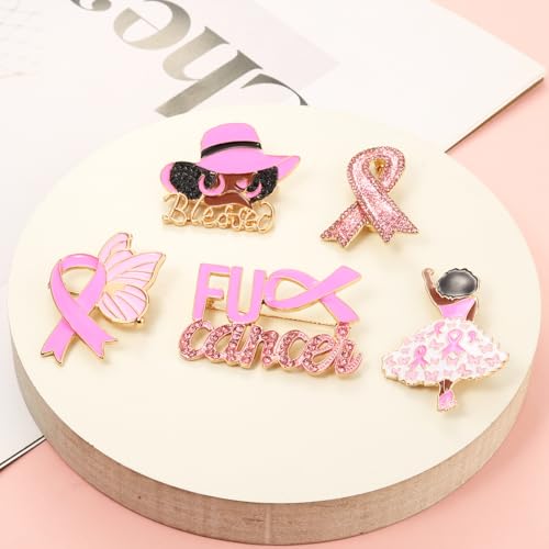 Image of Breast Cancer Awareness Pins for Women Enamel Pink Ribbon Lapel Pins Fight Breast Cancer Brooches Heart Hope Butterfly Brooch Pins Breast Cancer Awareness Jewelry Accessories Outfits