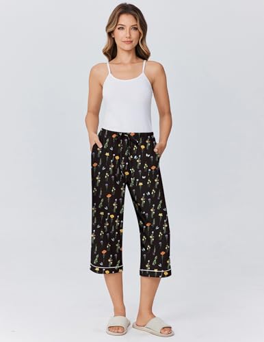 Image of Ekouaer Womens Pajamas Pants Capri Pj Bottoms with Pockets Sleep Pants | Comfy Drawstring Printed Soft Lounge Pants for Home, Daliy Wear