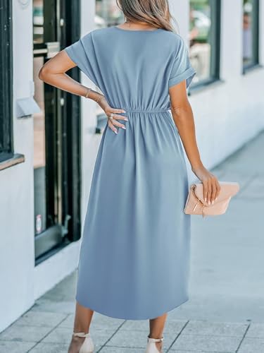 Image of CUPSHE Women's V Neck Wrap Dress Twisted Slit Pleated Waist Tie Short Sleeve Summer Midi Dresses