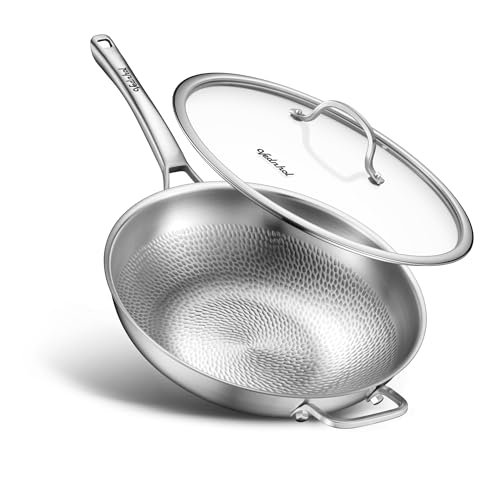 Titanium Wok pans for cooking 13in Pure Titanium Hammered Pro pans Non Stick Skillet for Cooking Non-Toxic PFAS/PFOA/PTFE Free Cookware Dishwasher&Oven Safe Kitchen Induction Compatible