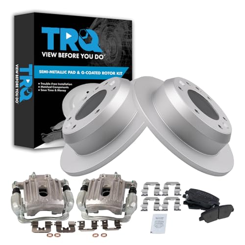 Image of TRQ Rear Brake Pad and Rotor Set Semi Metallic Solid Rotors Calipers Compatible with 2007-2008 Hyundai Entourage