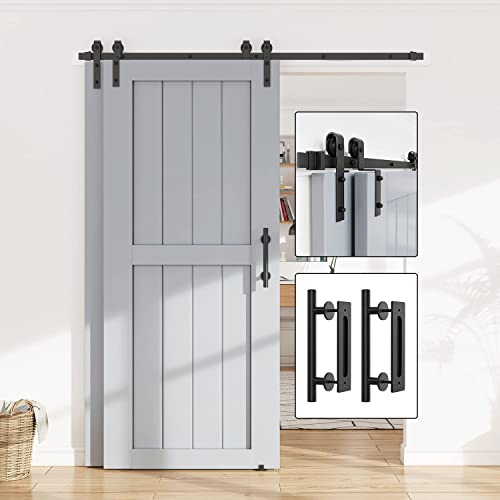 Winsoon 6.6Ft Single Track Bypass Barn Door Hardware Double Doors Kit With 2Pcs 12 Inch Sliding Barn Door Handles Black Hardware #TOP17