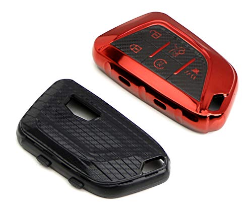 Image of iJDMTOY Red Chrome Finish Full Coverage TPU Key Fob Protective Case Compatible with 2020-up Cadillac CT5 CT6 XTS XT4 XT5 ATS, etc