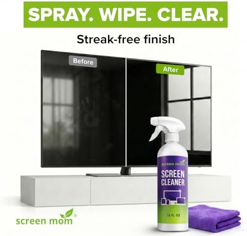 Screen Mom Screen Cleaner Spray and Microfiber Cloth 16oz Screen Cleaner Spray and Wipe for TV, Laptop, Computer, Phone, iPad, Car Screen Cleaning Kit Electronic Cleaner Spray - 2