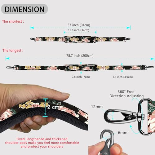 Image of ZINZ 79 inch Shoulder Strap, Extra-thick Fixed Cushion Pad and Dual Clasps Universal Replacement Strap with Metal Swivel Hooks for Laptop Bags, Luggage Bags, Camera, Crossbody (200cm,Dark Rose)