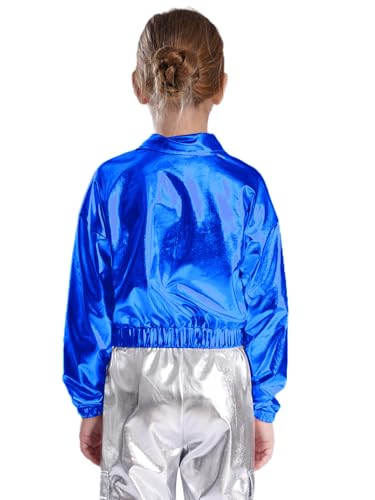Kids Girls Boys Shiny Metallic Jacket Lightweight Long Sleeve Zipper Coat Hip Hop Jazz Dance Outwear Streetwear2
