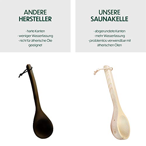 CozyNature Saunakelle aus hochwertigem finnischen Kiefern-Holz | Aufgusskelle, Schöpfkelle | Sauna Zubehör | 100% handgefertigt aus nachhaltigem Holz | Naturbraun | inkl. Gratis Sauna E-Book