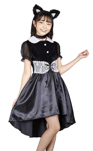 クリアストーン(Clearstone) COSCHU! コスプレ ハロウィン ガールズキャット ねこ 猫 黒猫 キャット キッズ ジュニア 150cm 女の子 ブラック 衣装 仮装 コスチューム