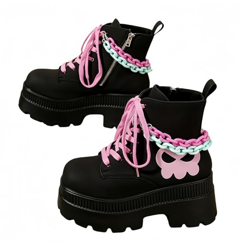 Maimeili Bottes de combat à semelle épaisse gothique pour femmes, bat Wing lacets, bottines à boucle avec cheville bottines à semelle épaisse mode clouté...