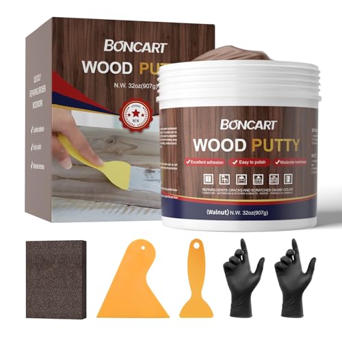 Boncart 32oz Wood Filler Putty - Walnut Paintable Furniture Repair Kit for Quickly Fixing Broken and Defective Wooden Items, MQNZ-09