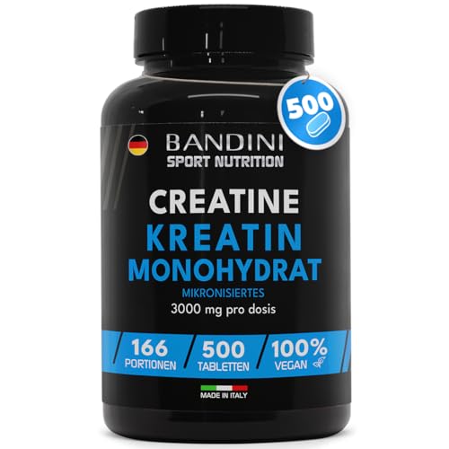 Bandini® Creatin Monohydrat 500 Tabletten | Training, Sport, Fitness | 5 Monate Vorrat | Alternative zu Kreatin Kapseln & Pulver | Pre & Intra Workout | Halal & Vegan, Mesh Faktor 200