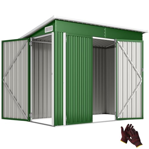 Outsunny Caseta de Jardín Exterior 2,7 m², 234x132x185 cm, Cobertizo de Jardín Exterior Metálico con Triple Puerta, Cerradura, Techo Inclinado y Ventilación para Almacenamiento de Herramientas, Verde