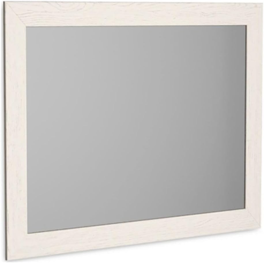 BOWERY HILL Contemporary Bedroom Mirror, 42 x 31 in, Engineered Wood Frame, White Finish with Replicated Wood Grain, Wall or Dresser Mount, Modern Style Decor for Bedroom or Living Space