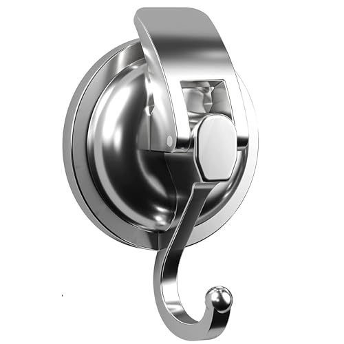 SOCONT Heavy Duty Vacuum Suction Cup Hooks, Silver Plated Polished Super Suction for Kitchen Bathroom, 1 Pack