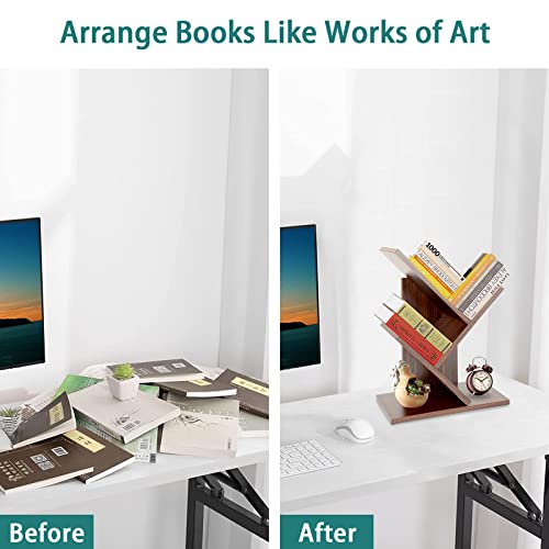 Zrwd Tree Bookshelf, 3-Tier Book Storage Organizer Shelves Floor Standing Bookcase, Wood Storage Rack For Office Home School Shelf Display For Cd/Magazine（Dark Walnut ） #TOP4