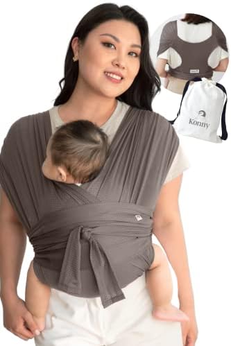Konny Baby Carrier AirMesh for Cozy Luxury Baby Carrier Wrap, Easy to Wear Baby Wrap Carrier, Perfect Essentials Cloths for Newborn Babies up to 44 lbs, (Mocha, L)