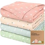 4-Pack Muslin Swaddle Blankets for Boys, Girls - Organic Baby Swaddles for Newborns, Soft & Breathable Receiving Baby Blankets for Girl, Boy, Neutral, Newborn Essentials Gift (Bloom)