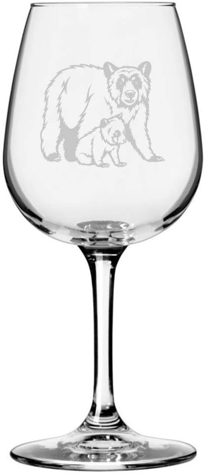 Black Bear (with Cub) Zoo Animal Personalized Custom Etched All Purpose 12.75oz Wine Glass