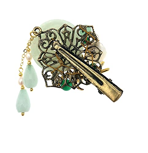 Chinese Lucky Jade Hairpin Women Vintage Tassel Hair Clip Hanfu Accessories Antique Cosplay Hair Clip Gift