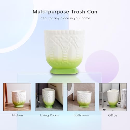 Image of Modern Trash Can - Ceramic Decorative Waste Container for Bathroom, Kitchen, and Bedroom, Garbage Bin for Home & Office, Wastebasket Container (Green)
