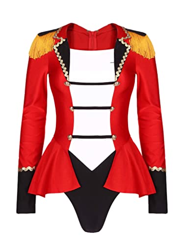 Agoky Damen Sexy Bodysuit Zirkus Kostüm Einteiler Body Trikot Pailletten Trikot Nachtwäsche Halloween Leotard Kostüm Rot A M Cover