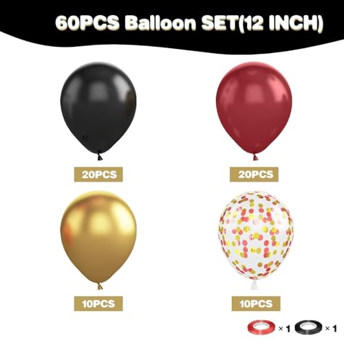 Image of Black Burgundy Gold Balloon,60 Pcs 12 Inches Metallic Gold Burgundy Confetti Balloons for Party Birthday Decorations Birthday Balloons Baby Shower Engagement Party Supplies