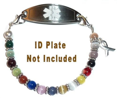 Hidden Hollow Beads Women's 6.5 inch Medical Alert ID Interchangeable Replacement Bracelet, Identification vital info tag(Multi Cancer Awareness3