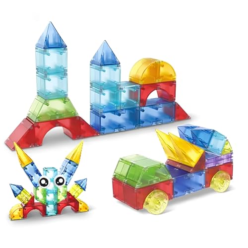 Image of ANVIE & ABEER Set of 40 Pcs Magic Magnetic Building Tiles for Kids, Educational Stacking Blocks for Boys Girls, Easy Edition (3D Blocks 40 Pieces Magic Building Blocks)
