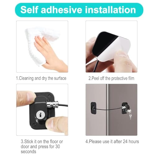 Image of ­ Door Lock With Key And Adhesives, Cabinet Restrictor Cable For Baby And Toddler, Lock For Cupboards, Drawers, Fridge, Wardrobe, Multicolor,1 Count