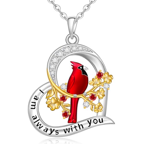 Fenthring Cardinal Necklace Sterling Silver Heart Red Cardinal Necklaces for Women Pendant Memorial Sympathy Bird Charms Mothers Day Christmas Gifts