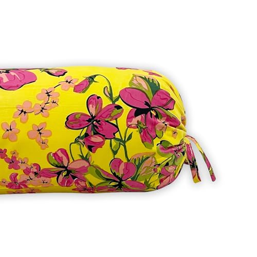 Image of Swayam Set of 2 Pure Cotton Bolster Cover | 30x30 Inch | Soft Breathable Masnad Cover 200TC | Durable & Washable | Floral Print Bolster Cover for Diwan, Bed & Sofa - Yellow