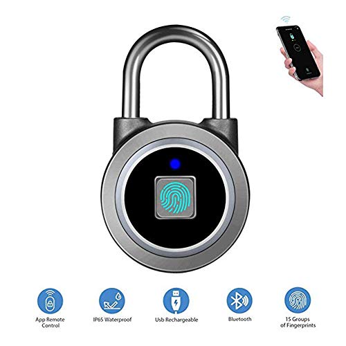 Preisvergleich Produktbild AXELEL Fingerabdruck-Vorhängeschloss, Smart Bluetooth Keyless Biometric Lock für Fitnessstudio, Außentür, Rucksack, Koffer, Fahrrad, Büro, IP65 wasserdicht, USB-Aufladung