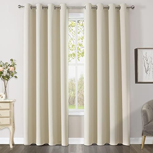 CUCRAF 2 Panels Thermal Insulated Super Soft Drapes Window Treatment Blackout Curtains for Bedroom/Living Room/Nursery - W46 x L90 inch Beige Eyelet Curtains
