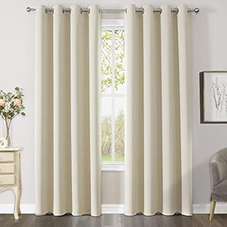 CUCRAF 2 Panels Thermal Insulated Super Soft Drapes Window Treatment Blackout Curtains for Bedroom/Living Room/Nursery - W46 x L90 inch Beige Eyelet Curtains