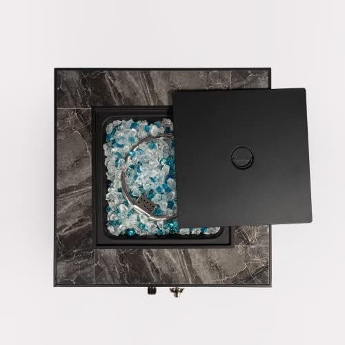 24" Propane Gas Fire Pit Table, 50000 BTU Square Fire Pit, Tile Tabletop with Beautiful Wicker Base for Outside Patio Deck Garden Courtyard-Espresso