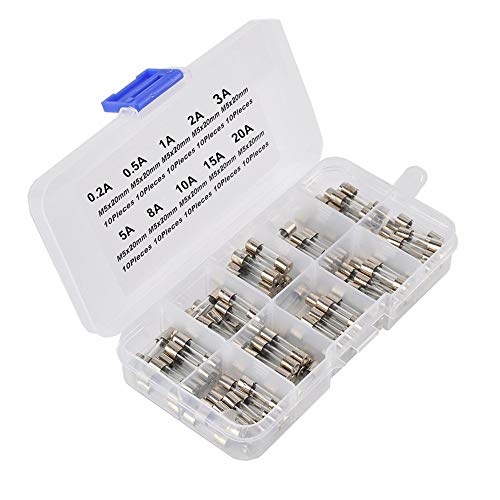 100pcs 5x20mm Quick Blow Glass Tube Fuse Assorted Kit Amp 0.2A 0.5A 1A 2A 3A 5A 8A 10A 15A 20A 250V by AISIBO with Storage Box
