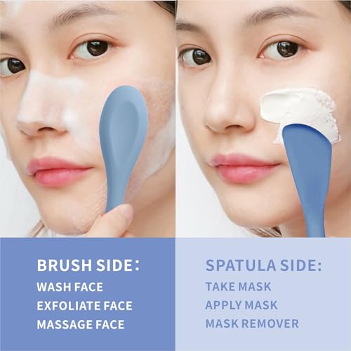YEADMAL Silicone Face Scrubber, 2 in 1 Face Mask Brush, Pore Brush, Blackhead Remover, Facial Cleansing Brushes, Face Mask Applicator for Mud, Clay(Pink+Blue) 2 PCS