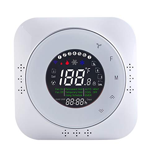 Qiumi Termostatos Smart Wifi para bomba de calor doméstica Termostato programable Compatible con Alexa Google Home controlador con luz negra de calentamiento y enfriamiento 24V requiere cable C