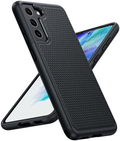 JXVM for Samsung Galaxy S21 FE Case: Dual Layer Protective Heavy Duty Cell Phone Cover Shockproof Rugged with Non Slip Textured Back - Military Protection Bumper Tough - 6.4inch (Black Black)