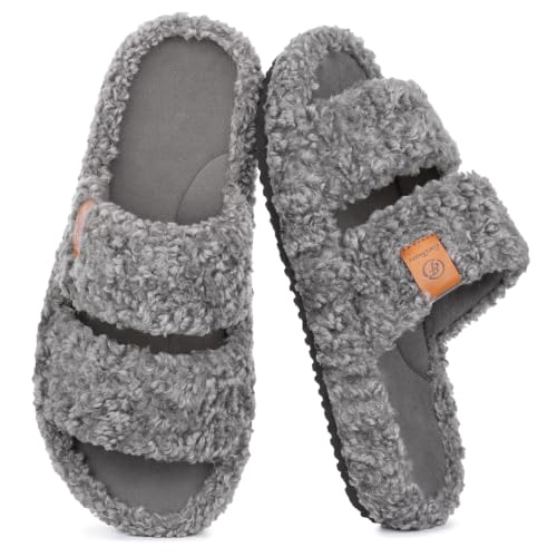 EverFoams Womens Fuzzy Open-toe Slippers Soft Comfy Memory Foam Indoor House Shoes