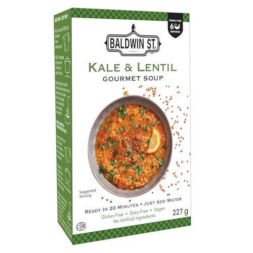 Baldwin St. Kale & Lentil Premium Soup Mix - Made in Canada, All Natural, Vegan, Plant Based, Gluten Free, Dairy Free, Kosher, Just Add Water, Ready in 20 mins, 6 Servings minimum.