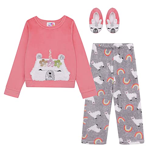 Btween Girls’ 3 Pack Sleepwear Set, Llamacorn Sweater And Slip-Ons With Rainbow Velour Pajama Bottoms, Size 12 #TOP9