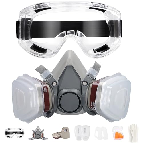 Mascarilla Respiratoria Reutilizable con Gafas de Seguridad y Filtros Reemplazables – Protección Antipolvo, Antigás y contra Vapores Orgánicos para Pintura, Químicos y Más