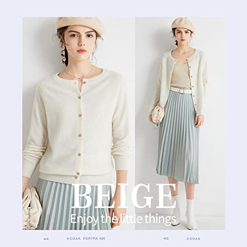 Women's Round Neck Cashmere Knitted Sweater Cardigan, 100% Pure Cashmere Sweater, Pre Fall Cropped Cashmere Jacket (Color : White, Size : Medium)2