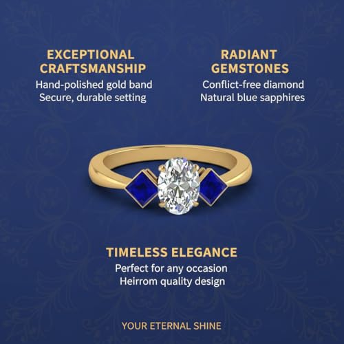 Image of Choose Your Gemstone Kite Design Diamond CZ Ring Yellow Gold Plated Oval Shape 3 Stone Engagement Rings Everyday Jewelry Wedding Jewelry Handmade Gifts for Wife US Size 4 to 12