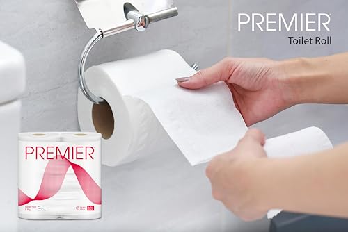 Image of Premier 3 Ply Toilet Tissue Roll (1200 Pulls) | 300 Pulls x 4 Rolls | Biodegradable, Clog Free, Flushable, Easy to Tear | Extra Absorbent Toilet Paper Roll for Home, Office, Bathroom Tissue