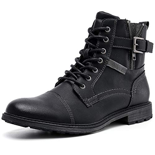 AMAPO Men's Oxfords Boots,Mens Boots Casual Mid-Top Motorcycle,Men Boots Mens Dress Boots,Ankle Boots For Men,Street Men Boots Lace-Up and Zipper(A20707-BLK-42)
