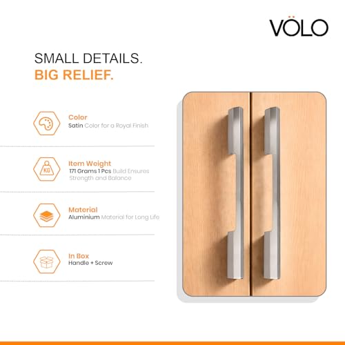 Image of VOLO Wardrobe and Cabinet Pull Handle - Versatile Handles for Wardrobes, Drawers, Sliding Closets, and Doors in Kitchens, Offices, and Bedrooms (SAC-35) (Satin, 288MM (12 Inch)) Pack of 1 piece