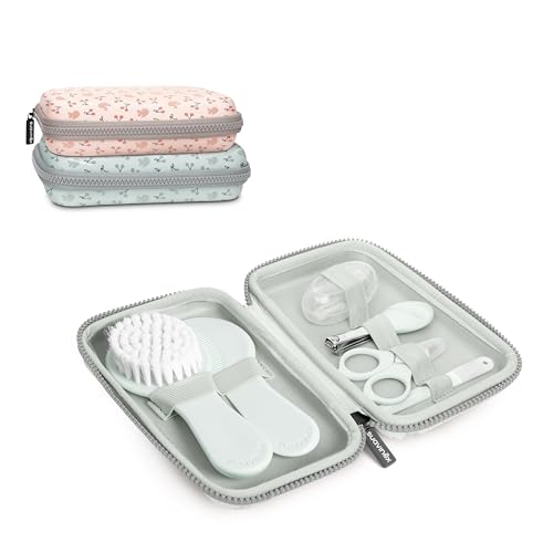 Suavinex, Neceser Set Manicura para Bebés, +0M, Kit Cuidado del Bebé con Cepillo, Peine, Cepillo Dental, Tijeritas, Lima y Cortaúñas. Neceser Impermeable con Cremallera, Azul suave
