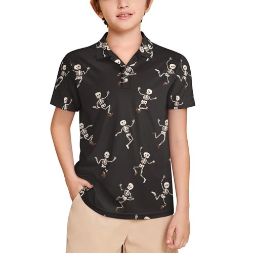 Boys' Classic Polo Shirts Short Sleeve Moisture-Wicking Golf & Tennis Shirts for Youth Teens Interesting Skull